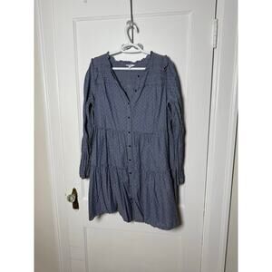 Crown & Ivy Women's XL Chambray Blue Tiered Button Down Long Sleeve Dress